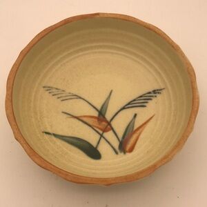 Studio Pottery Stoneware w/ Handpainted Flowers‎ Catchall Dish/Bowl